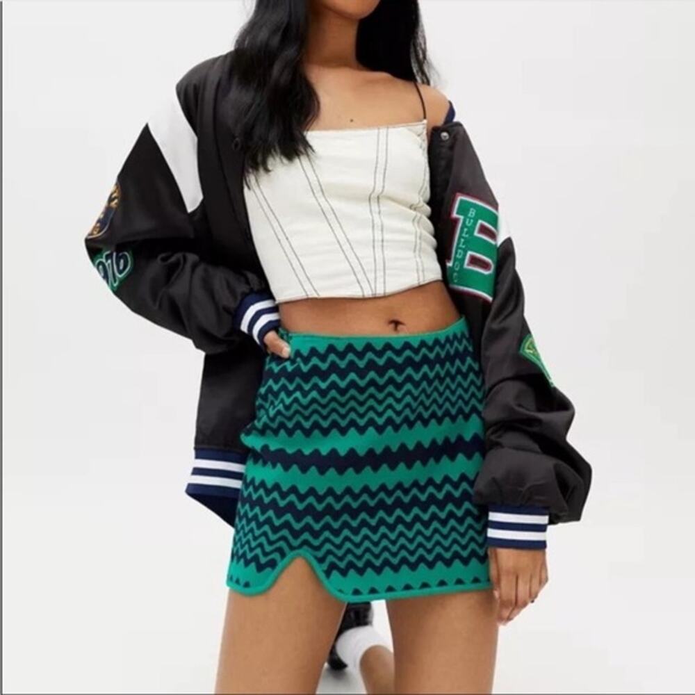 Urban Outfitters Tallulah Knit Mini Skirt XS Green Navy Boho Festival